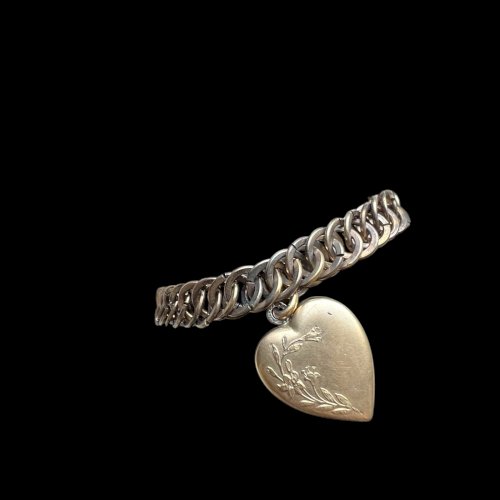 Bracelet Gourmette Breloque cœur 1900 Oria plaqué or Art Nouveau Charme