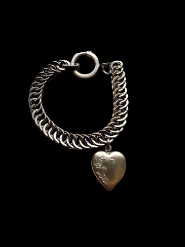 Bracelet Gourmette Breloque cœur 1900 Oria plaqué or Art Nouveau Charme