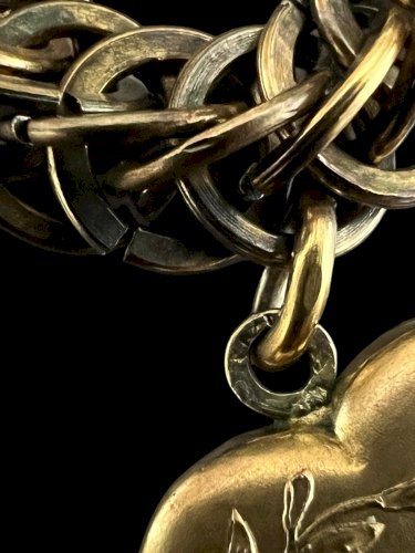 Bracelet Gourmette Breloque cœur 1900 Oria plaqué or Art Nouveau Charme