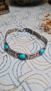 Greek bracelet in 925 silver and imitation turquoise stone