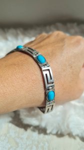 Greek bracelet in 925 silver and imitation turquoise stone