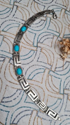 Bracelet Grecque en argent 925 et pierre imitation turquoise
