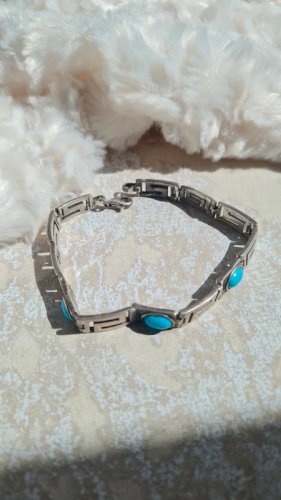 Bracelet Grecque en argent 925 et pierre imitation turquoise