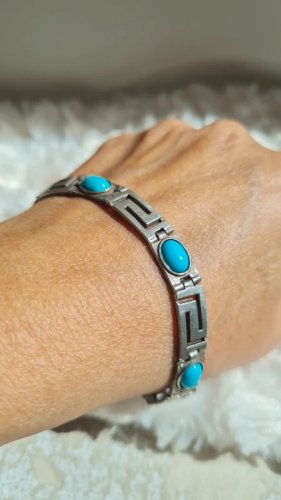 Bracelet Grecque en argent 925 et pierre imitation turquoise