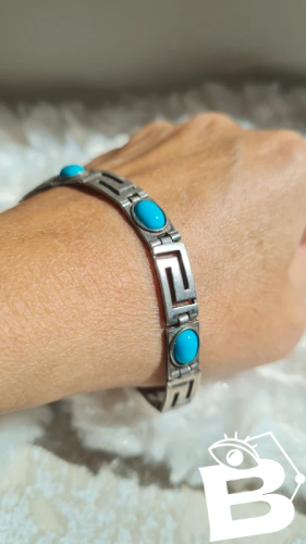 Bracelet Grecque en argent 925 et pierre imitation turquoise