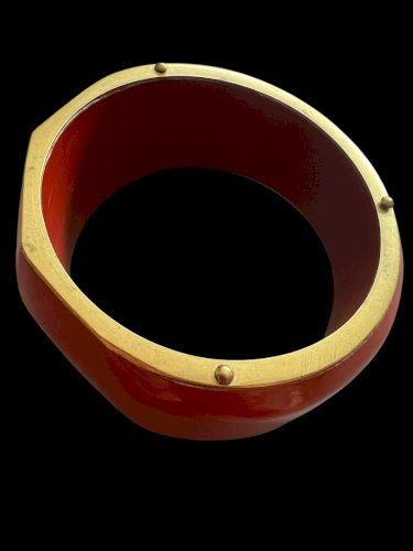 Bracelet Jonc Ancien Art Deco a Pans Bakelite Rouge Cerise Vers 1930 Rare Vintag