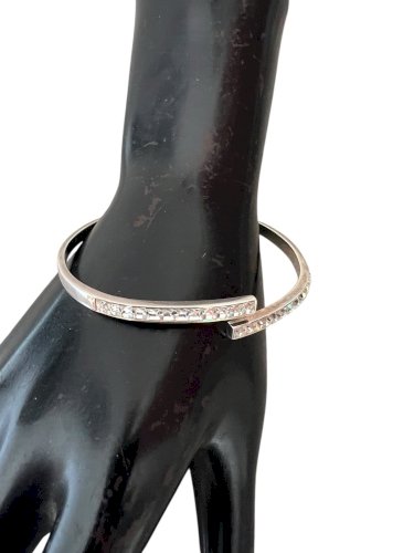 Bracelet Jonc ouvert Argent massif 925 ajustable, vintage, unisexe, zirconium