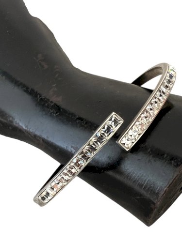 Bracelet Jonc ouvert Argent massif 925 ajustable, vintage, unisexe, zirconium