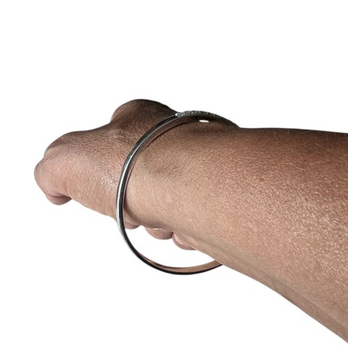 Bracelet Jonc ouvert Argent massif 925 ajustable, vintage, unisexe, zirconium