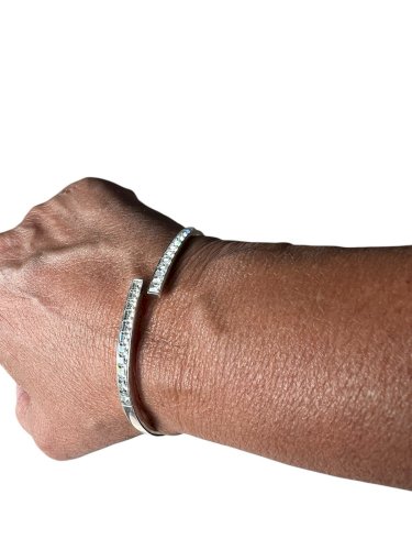 Bracelet Jonc ouvert Argent massif 925 ajustable, vintage, unisexe, zirconium