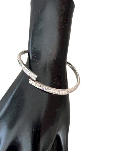 Bracelet Jonc ouvert Argent massif 925 ajustable, vintage, unisexe, zirconium