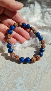 Lapis lazuli and rudraksha bracelet, lithotherapy semi-precious stones