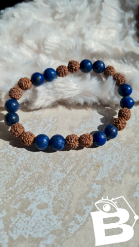 Bracelet lapis lazuli et rudraksha lithothérapie pierres semi-précieuses