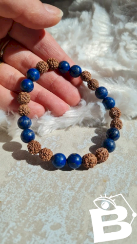 Bracelet lapis lazuli et rudraksha lithothérapie pierres semi-précieuses