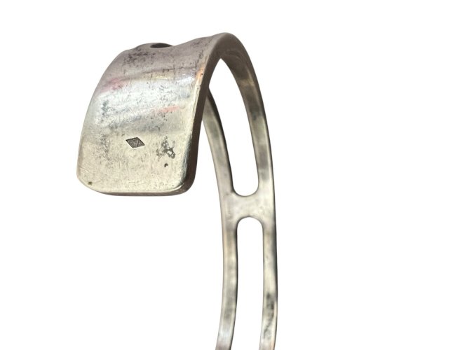 Bracelet manchette design 1970 argent Poinçonné signé H Pozzo unisexe, vintage