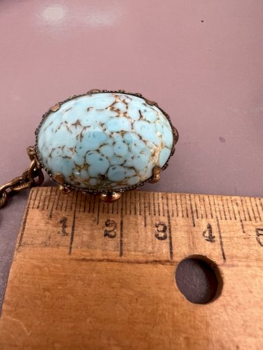 Bracelet Pendeloque - Pate De Verre Turquoise -bijoux couture - vintage ancien