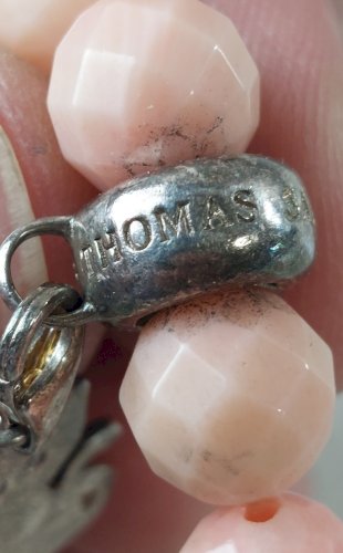 Bracelet perles à facettes et charms chat, Thomas Sabo, en argent massif