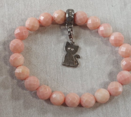 Bracelet perles à facettes et charms chat, Thomas Sabo, en argent massif