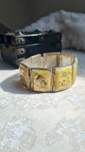Bracelet persan à maillons-histoire persane antique ,nacre peinte à la main