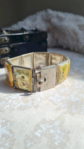 Bracelet persan à maillons-histoire persane antique ,nacre peinte à la main