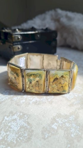 Bracelet persan à maillons-histoire persane antique ,nacre peinte à la main
