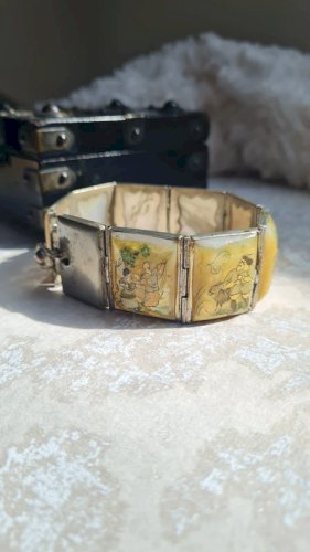 Bracelet persan à maillons-histoire persane antique ,nacre peinte à la main