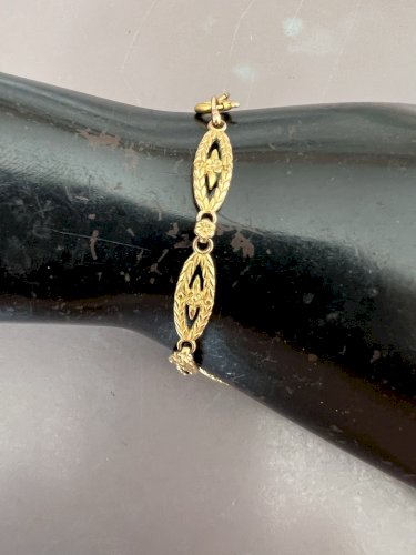 Bracelet plaqué or 1900 olive floral Double face ancien vintage élégant, charme