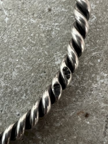 Bracelet souple torsadée bélier unisexe vintage ancien argent massif