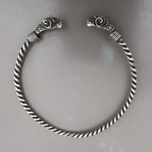 Bracelet souple torsadée bélier unisexe vintage ancien argent massif