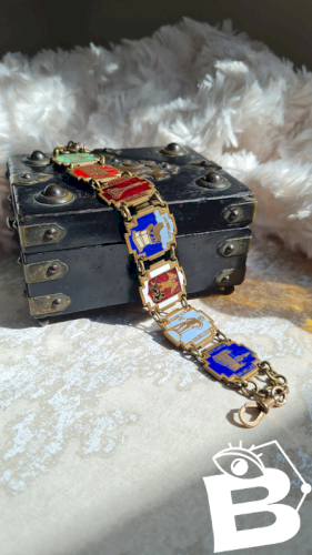 Bracelet souvenir Belgique  Bruxelles  en laiton émaillé années 30