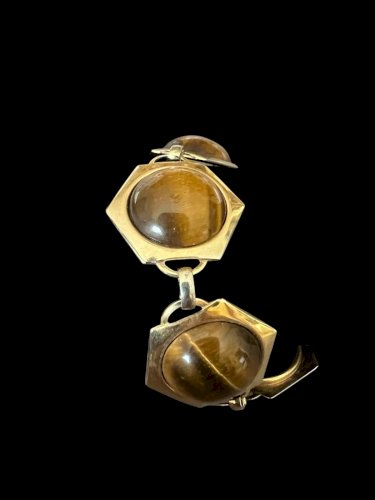 Bracelet vers 1960 1970 vintage important demies Cabochons d’œil de tigre Ancien