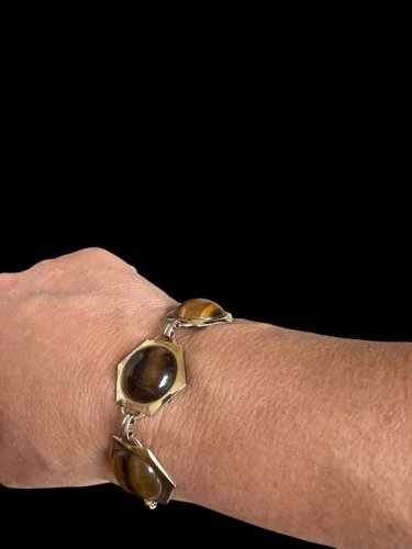 Bracelet vers 1960 1970 vintage important demies Cabochons d’œil de tigre Ancien