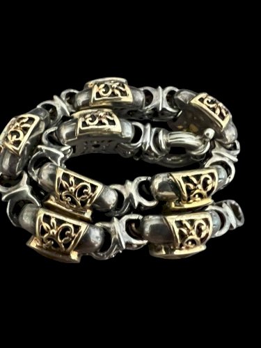 Bracelet vintage ancien or 18 Kt - argent 925 sertie pierres Naturelles 53g