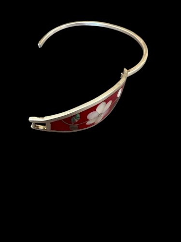 Bracelet vintage nacre Alpaca Bijoux mexicain design floral 1970/1980