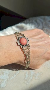 Bracelet vintage oriental en métal argenté filigrane