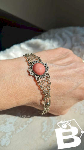 Bracelet vintage oriental en métal argenté filigrane