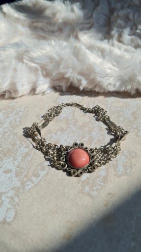 Bracelet vintage oriental en métal argenté filigrane