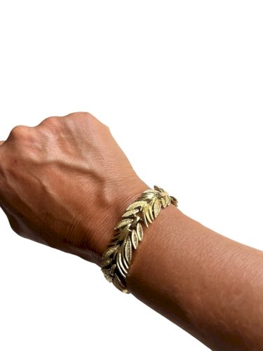 Bracelet vintage vers 1950 travail américain doré feuillage rétro chic élégant