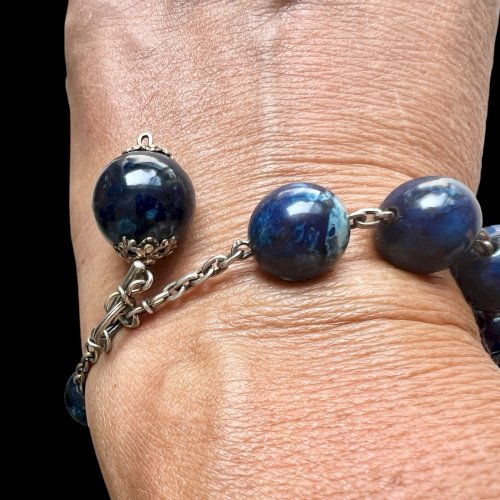 Bracelet XIXe siècle argent poinçon sanglier Perles Sodalite unisexe, ancien