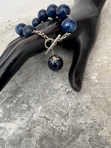 Bracelet XIXe siècle argent poinçon sanglier Perles Sodalite unisexe, ancien