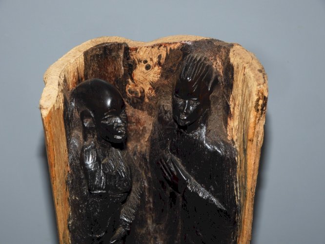 -BRANCHE BOIS SOMBRE SCULPTEE PERSONNAGES CHINOIS COLLECTION CHINE ASIE   D