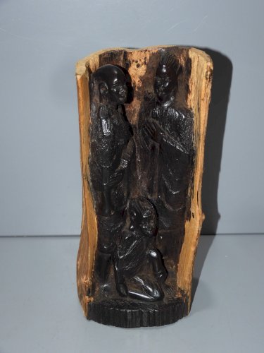 -BRANCHE BOIS SOMBRE SCULPTEE PERSONNAGES CHINOIS COLLECTION CHINE ASIE   D