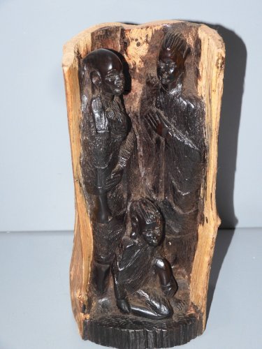 -BRANCHE BOIS SOMBRE SCULPTEE PERSONNAGES CHINOIS COLLECTION CHINE ASIE   D