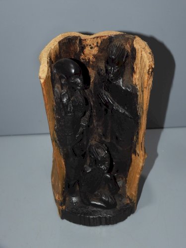 -BRANCHE BOIS SOMBRE SCULPTEE PERSONNAGES CHINOIS COLLECTION CHINE ASIE   D