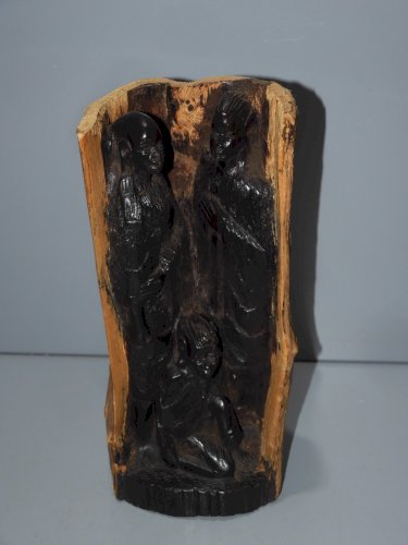 -BRANCHE BOIS SOMBRE SCULPTEE PERSONNAGES CHINOIS COLLECTION CHINE ASIE   D
