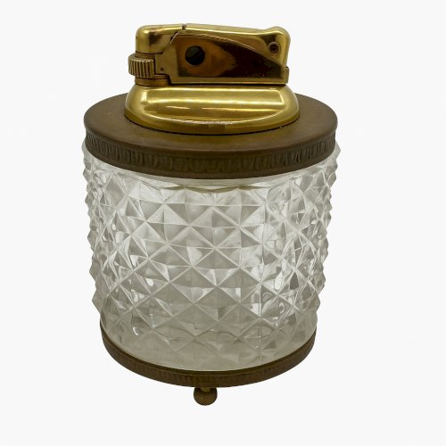 Briquet de table vintage cristal et laiton – West Germany – années 50