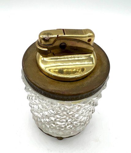 Briquet de table vintage cristal et laiton – West Germany – années 50