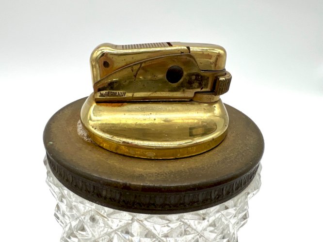 Briquet de table vintage cristal et laiton – West Germany – années 50