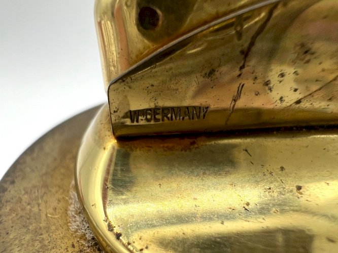 Briquet de table vintage cristal et laiton – West Germany – années 50