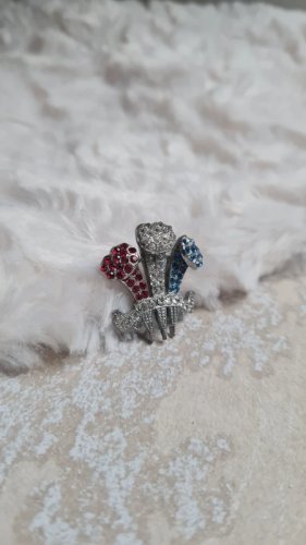 Broche ancienne à trois plumes strass rouge -blanc - bleu